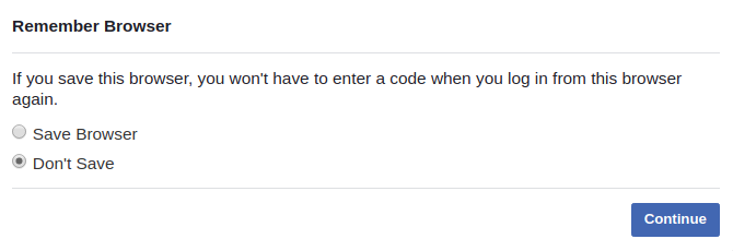 Form asking user if they would like to save their browser, bypassing 2FA when logging in from that browser again
